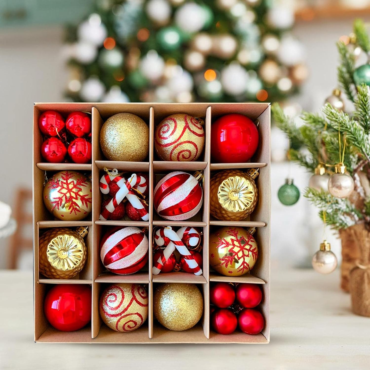 44 Pcs Red & Gold Baubles