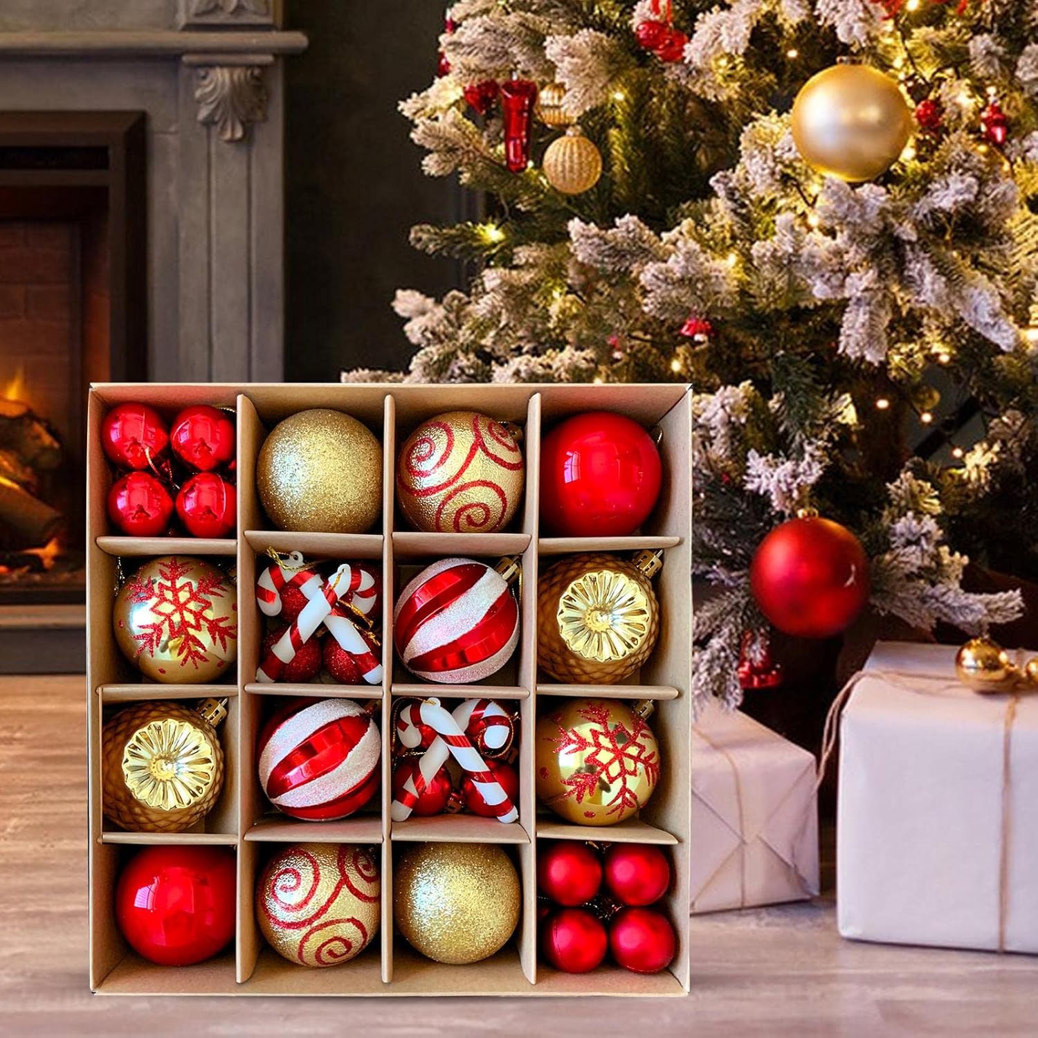 44 Pcs Red & Gold Baubles