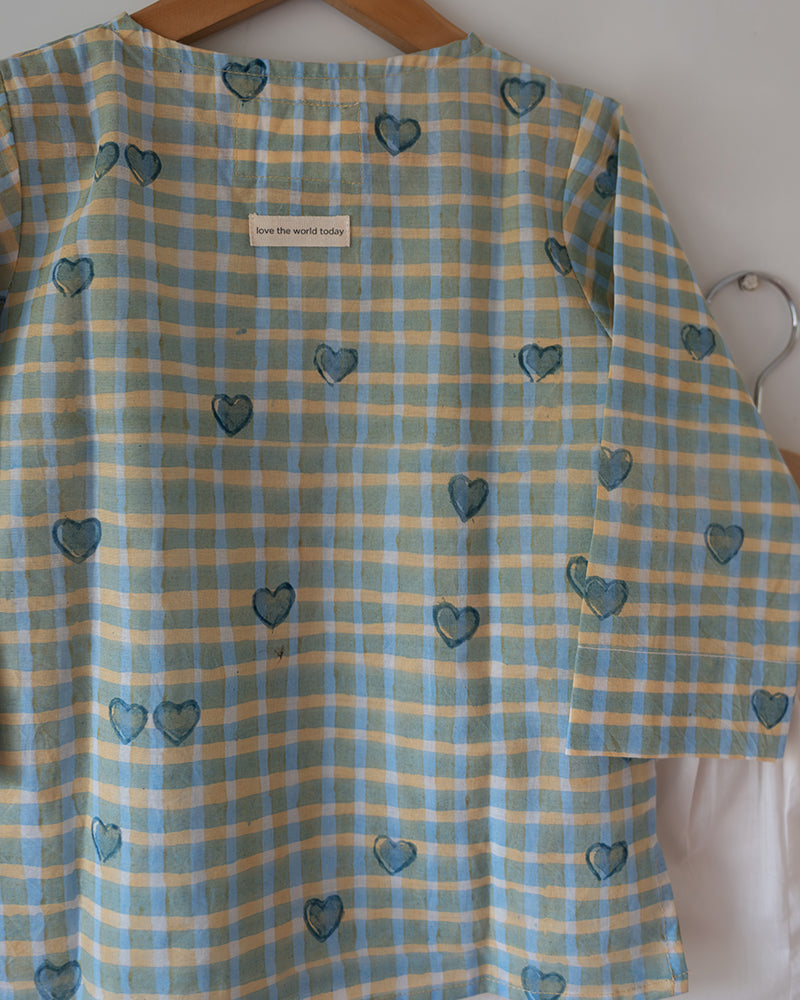 I want to be like Grandpa Kurta Pajama set in Blue Baked with Love print