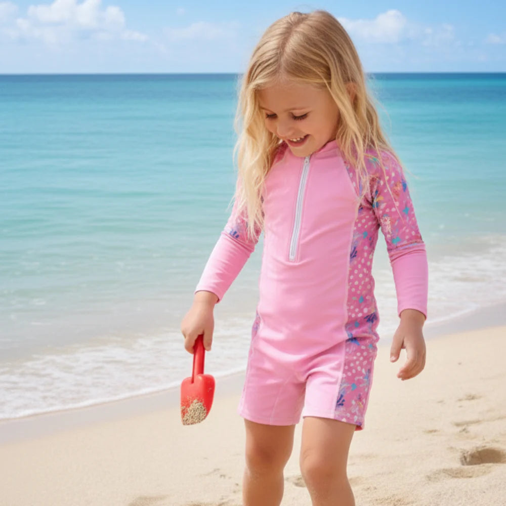 Blush Coral Splash Swim Set with Cap