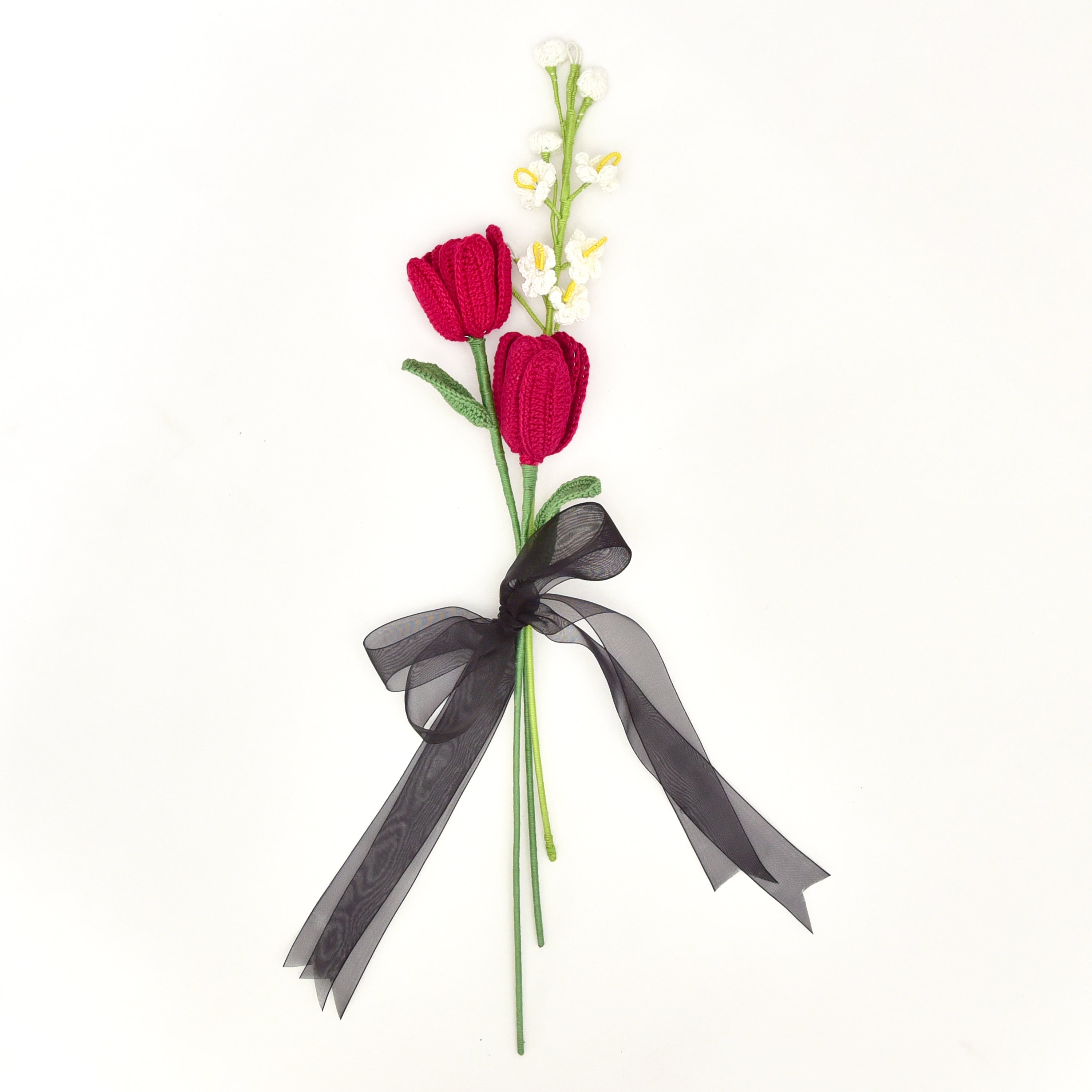 Vibrant Blooms: Colorful Handmade Crochet Red Open Tulips Arrangment