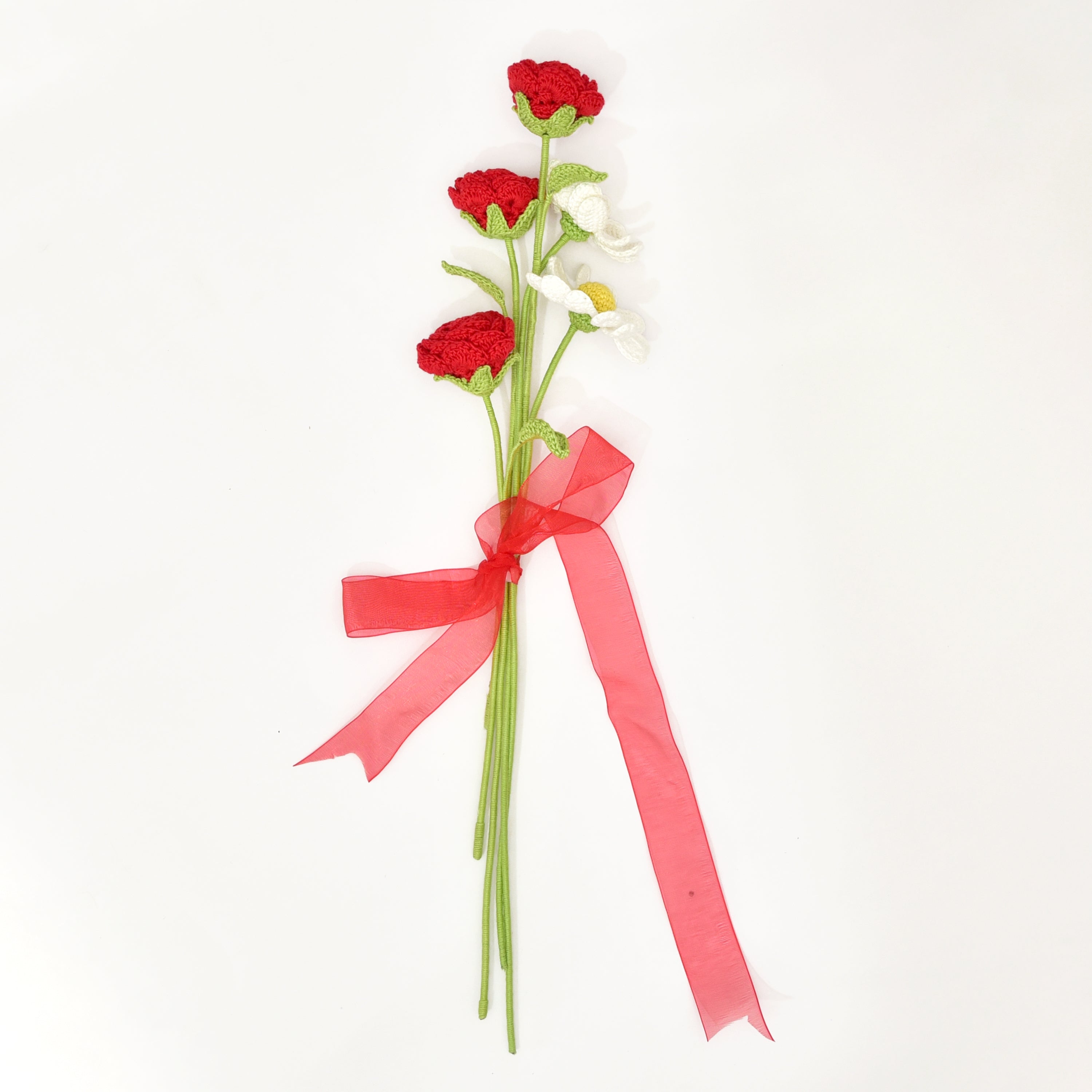 Red Rose and Daisy Celestial Elegance Habdmade Crochet Arrangment