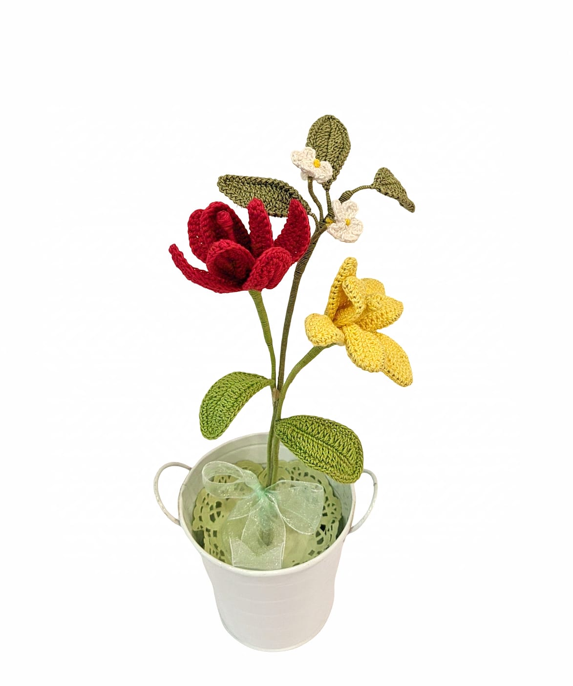 Unique Vase Gift: Crocheted Tulips bouque