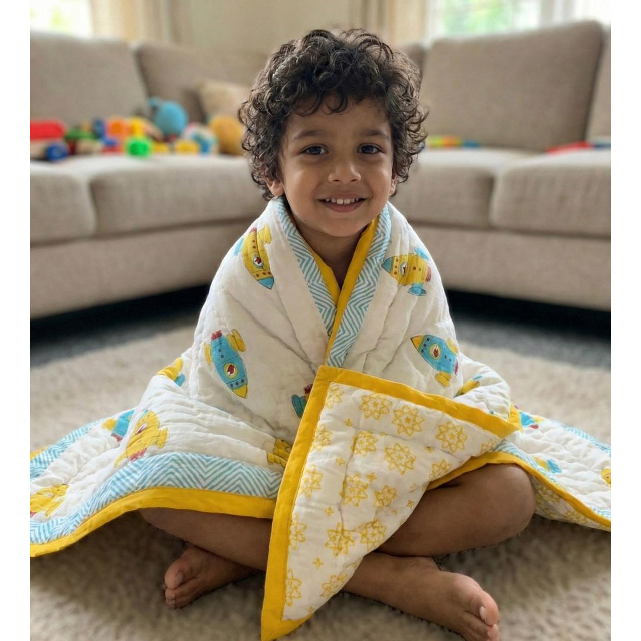 Astronaut Handblock Printed Quilt