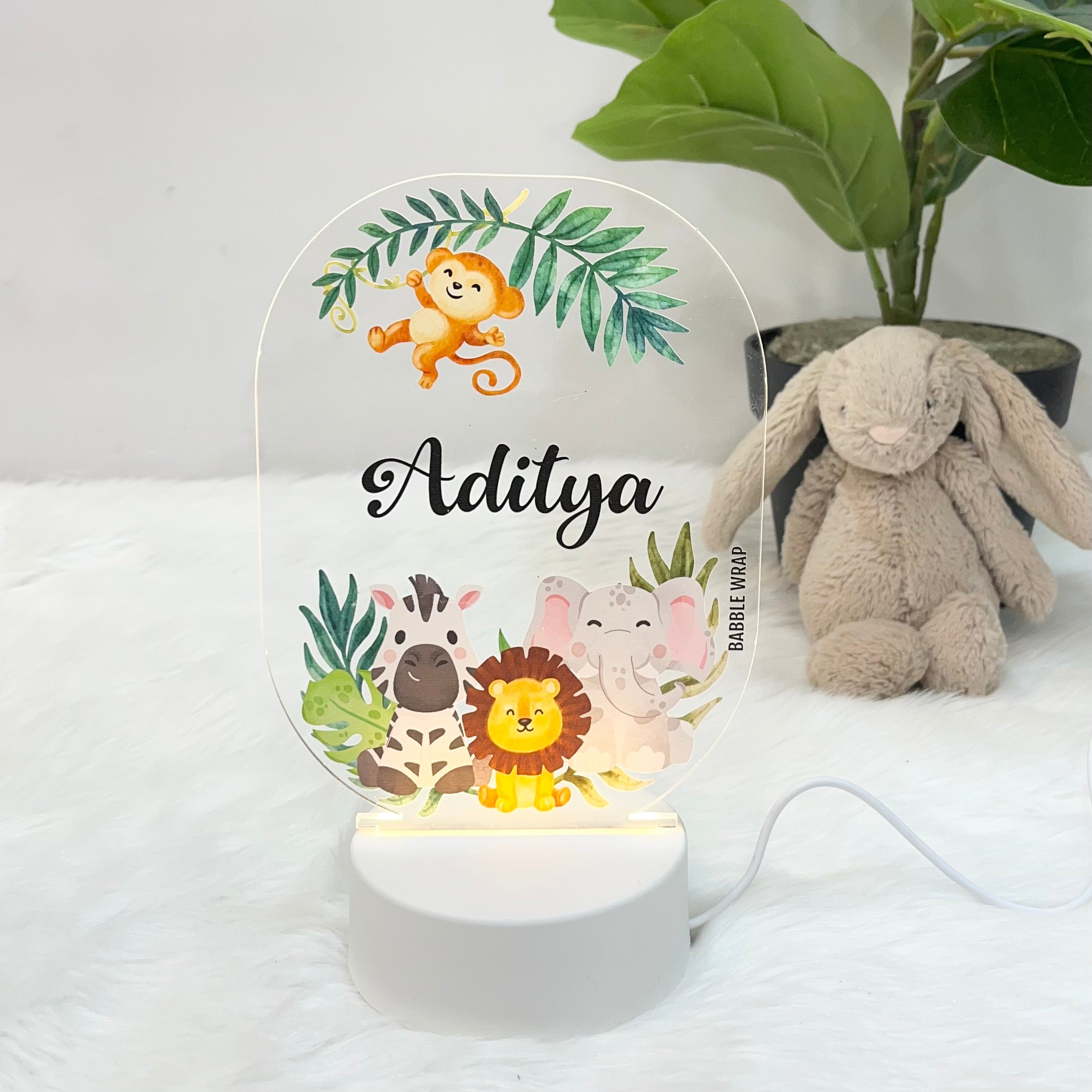Woodland Animals (Oval) - Acrylic LED Night Lamp