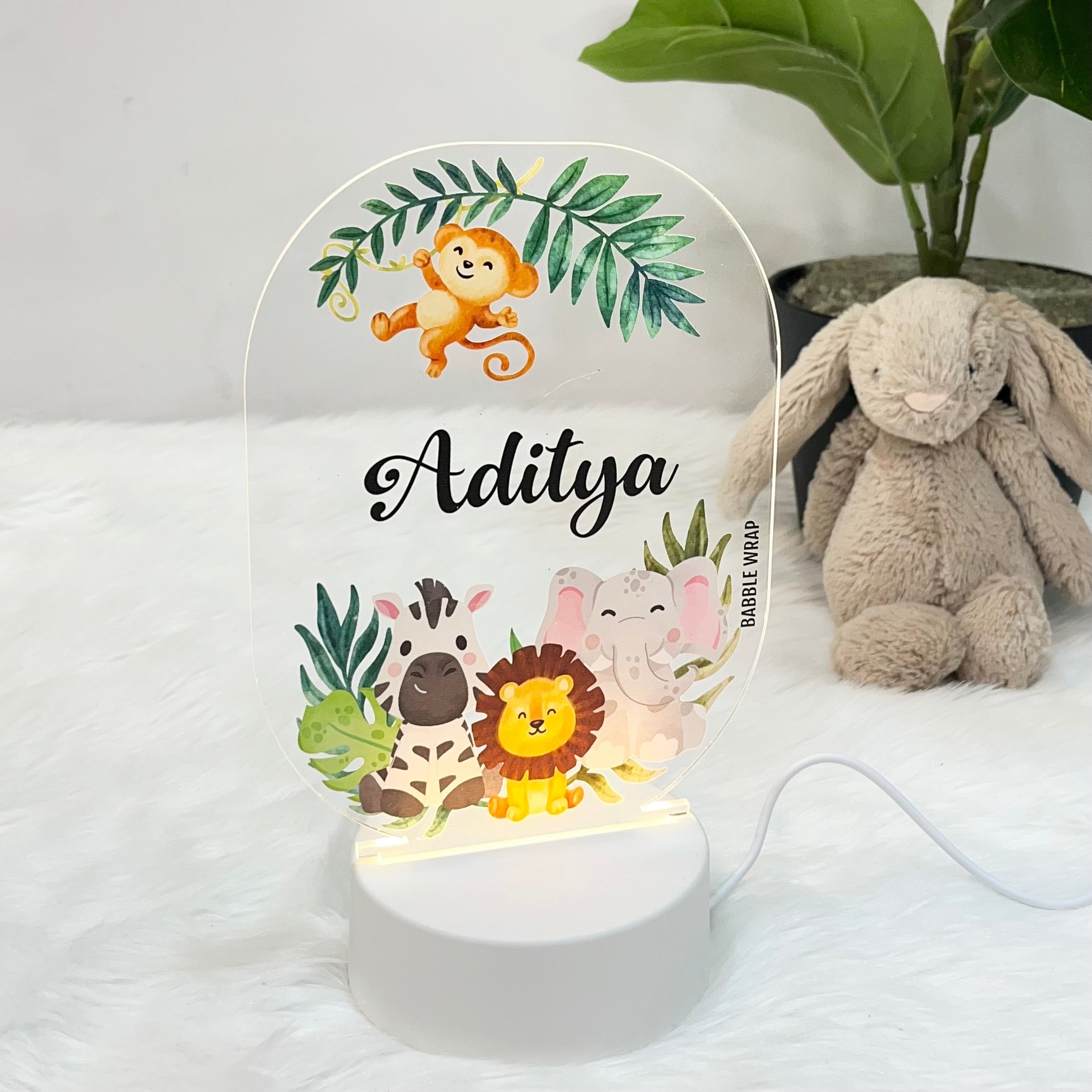 Woodland Animals (Oval) - Acrylic LED Night Lamp