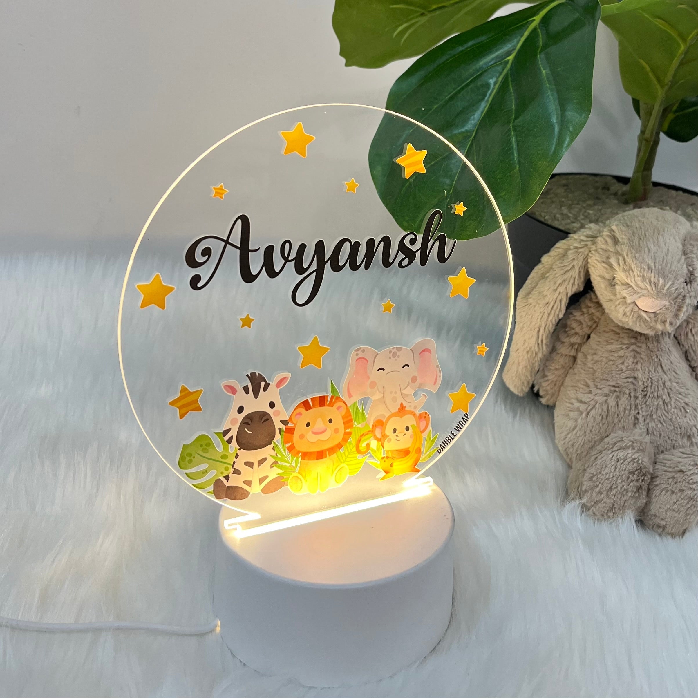 Woodland Animals (Round) - Acrylic LED Night Lamp