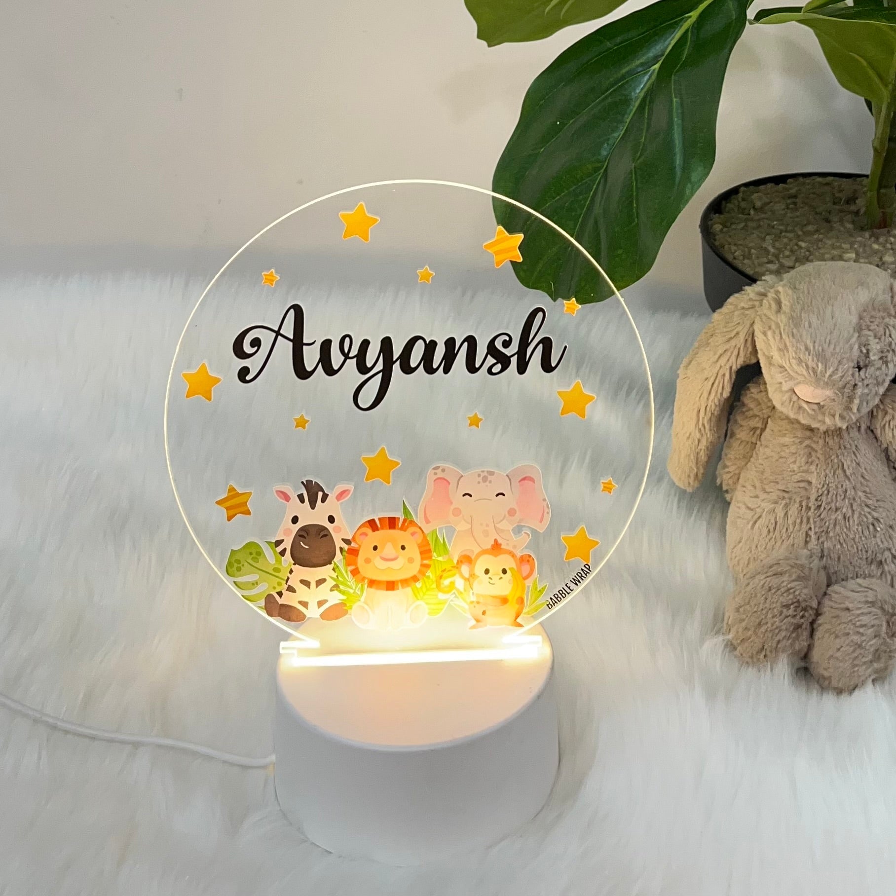 Woodland Animals (Round) - Acrylic LED Night Lamp
