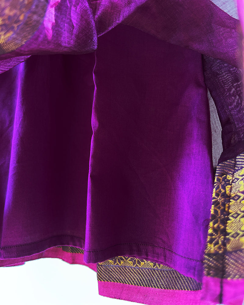 Anagha purple infant pleated festive dress in handwoven cotton silk