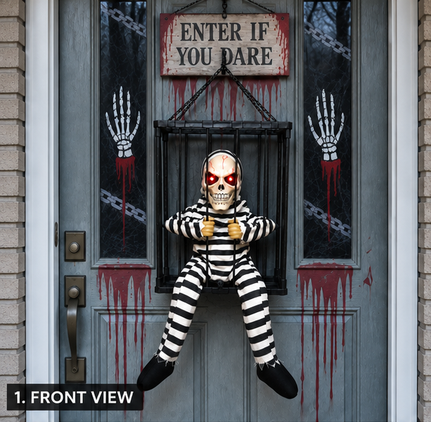 Animated Hanging Skeleton Cage – Haunted Prisoner