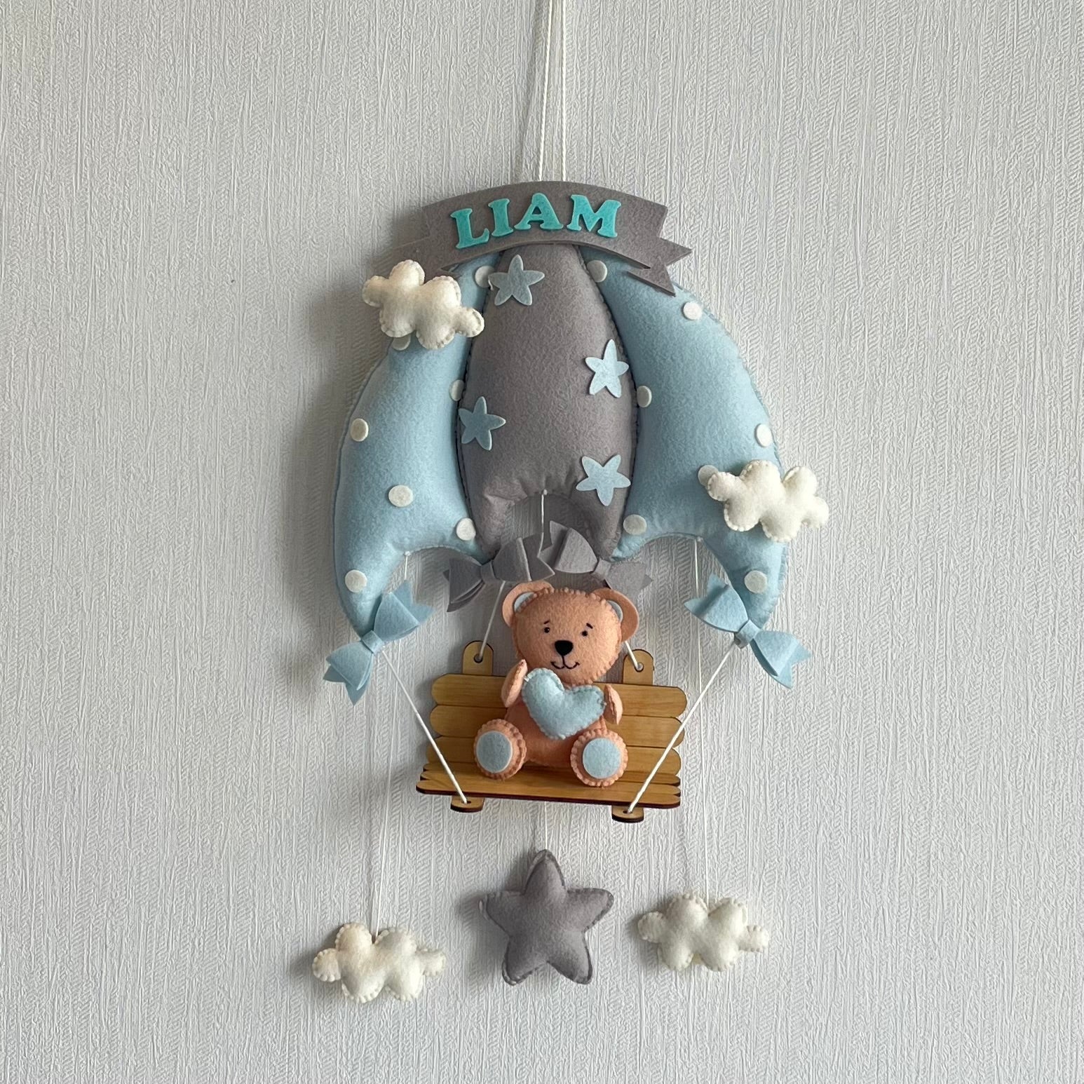Blue Teddy On a Swing Name Hanging