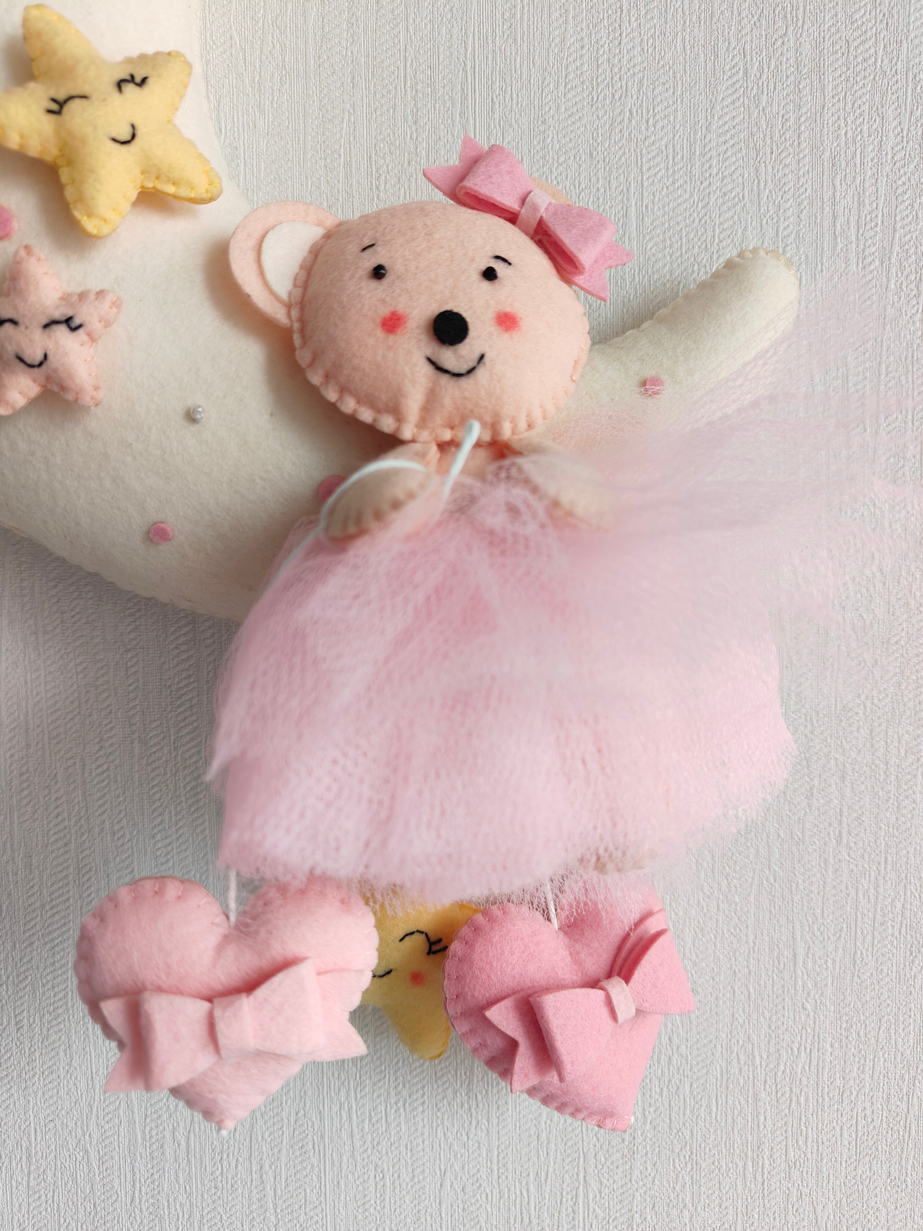 Pink Teddy On a Moon Name Hanging