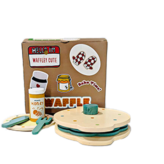 Wooden Waffle Maker -Sweet Treat Toddler & Kids Pretend Play Cooking Toy Set | Imagination and Creativity for 1 Year + (Beige)