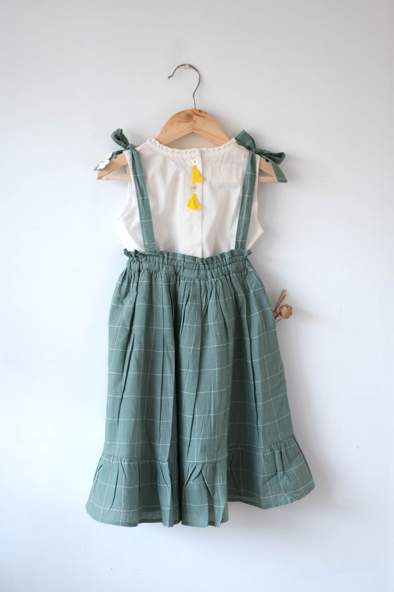 Endless possibilities’ pinafore dress / skirt in teal handwoven cotton checks