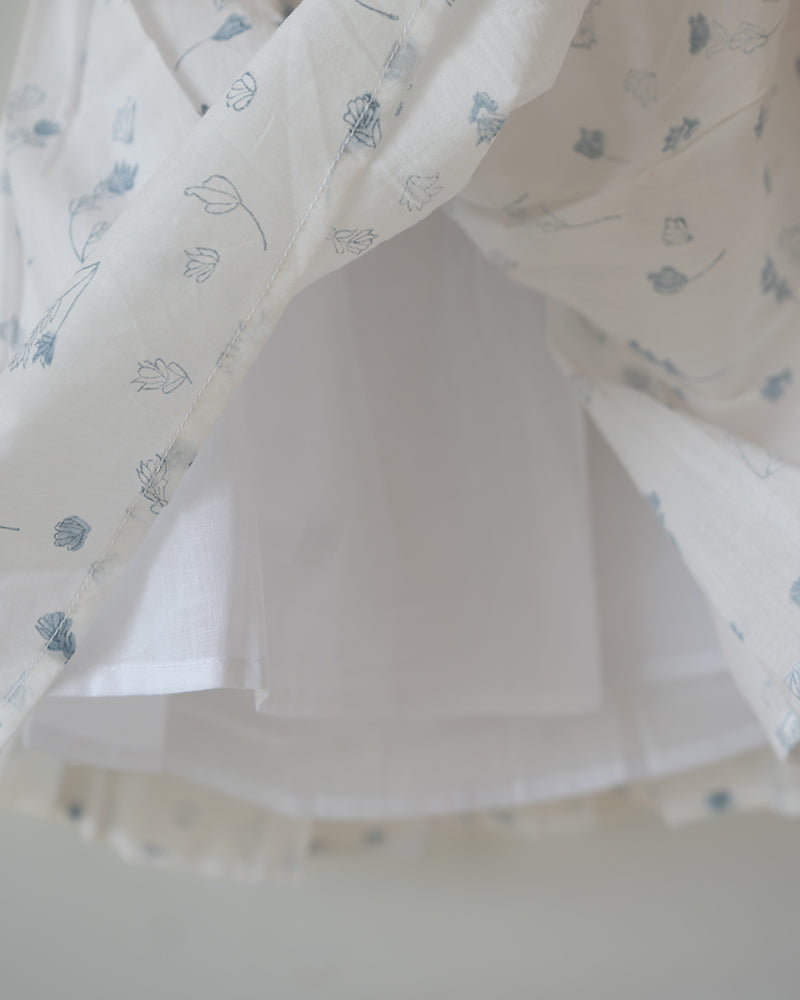 Bloom White Floral Hand Block Print Halter Neck Girls Mal Dress
