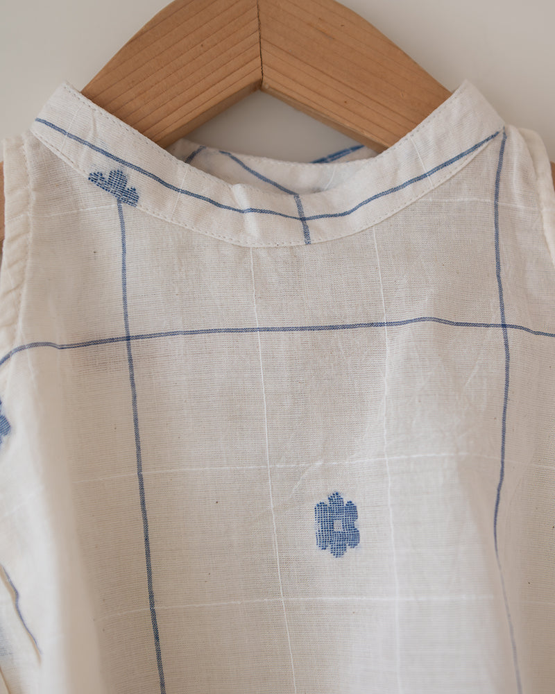 Lullaby Skies Halter Top In Handwoven Cotton Jamdani Weave