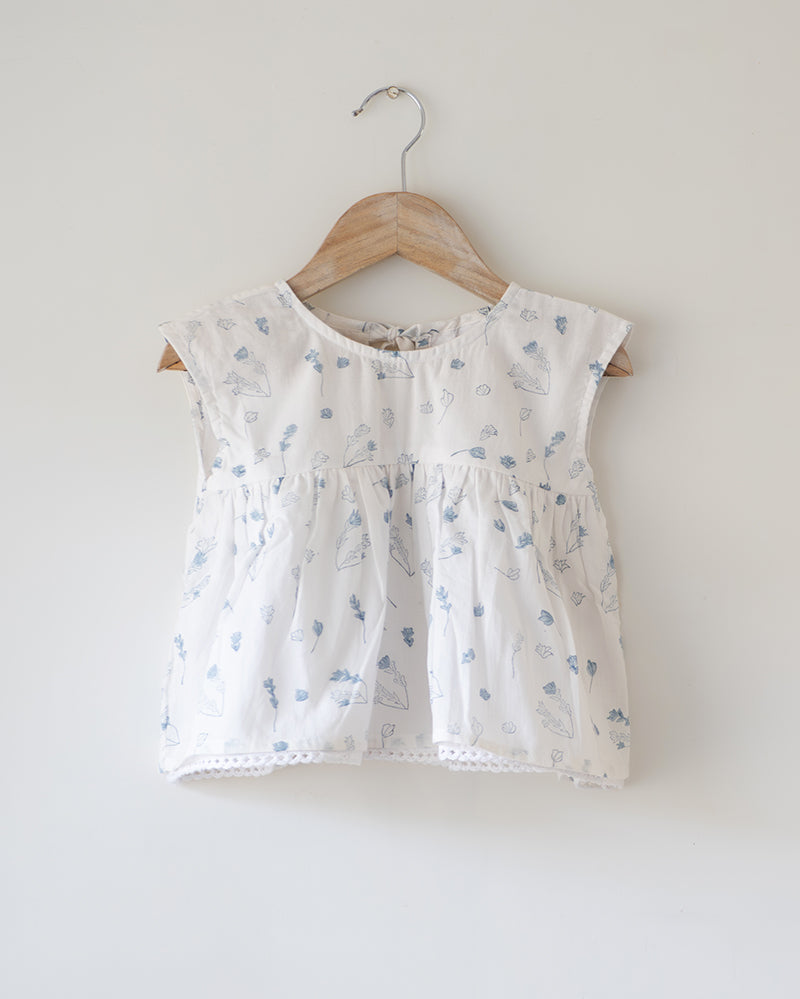 Morning Mist Floral Hand Block Printed Cotton Mul Lined Flowy Top