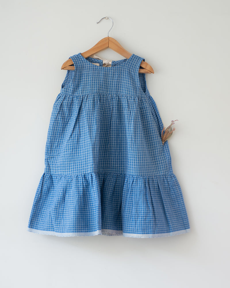 Daydreamer Blue Checks Maxi Dress In Handwoven Cotton