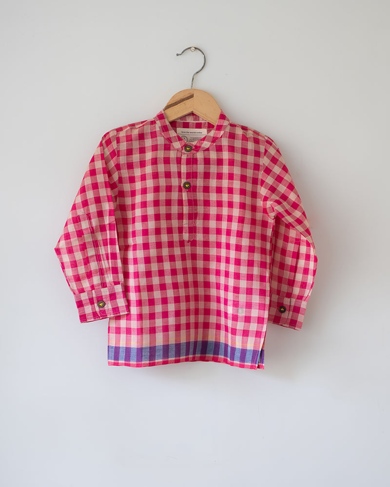 Candy Cloud Handwoven Cotton Pink Silk Kurta Shirt