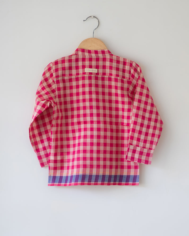 Candy Cloud Handwoven Cotton Pink Silk Kurta Shirt