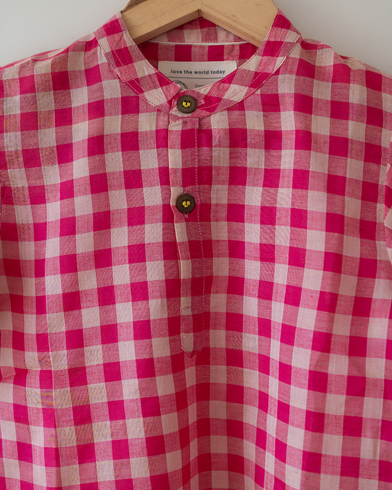 Candy Cloud Handwoven Cotton Pink Silk Kurta Shirt