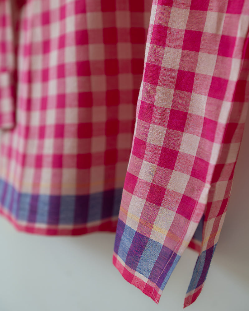 Candy Cloud Handwoven Cotton Pink Silk Kurta Shirt