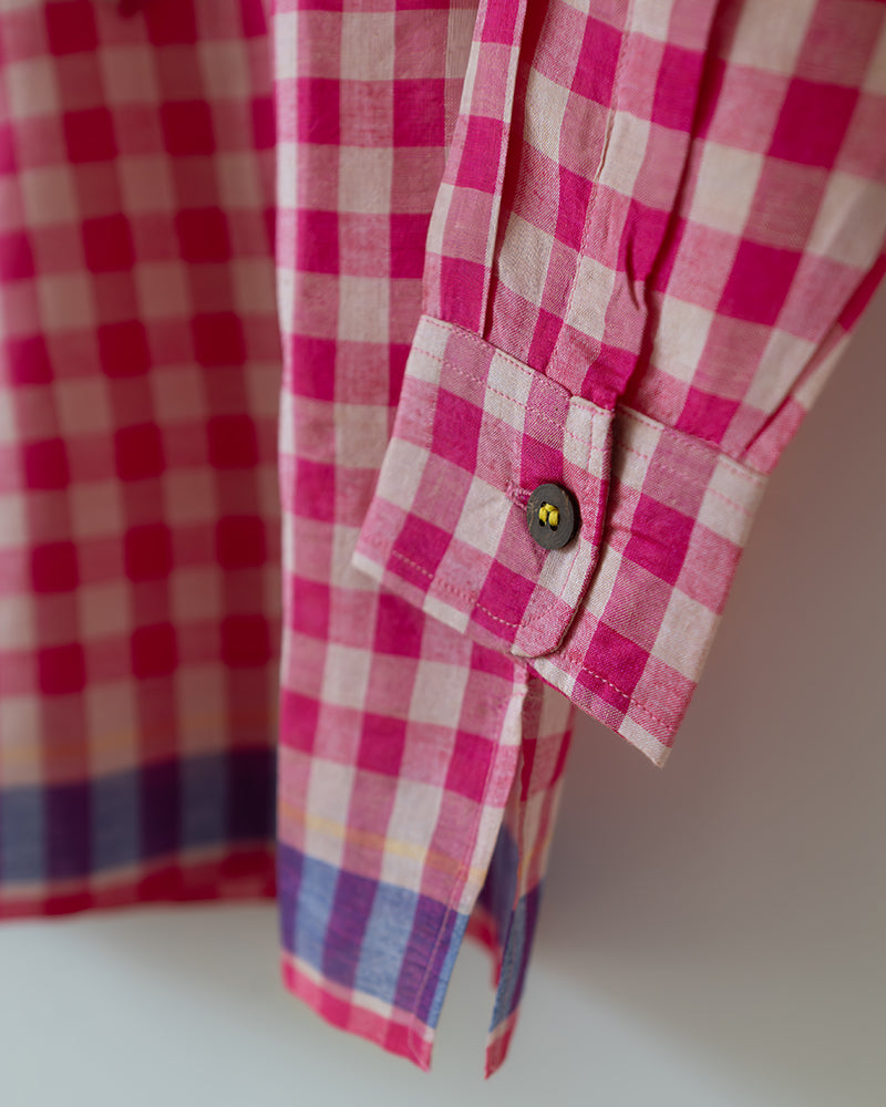 Candy Cloud Handwoven Cotton Pink Silk Kurta Shirt