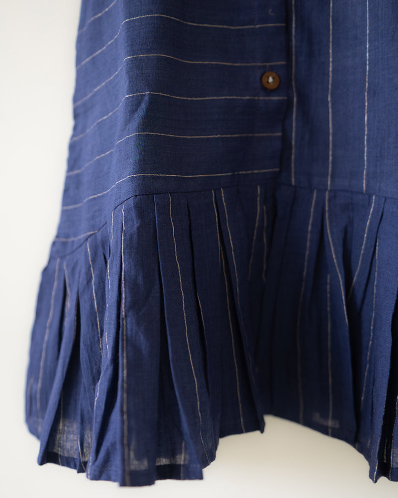 Pitter Patter High Low Lined Dress In Blue Stripes In Handwoven Cotton