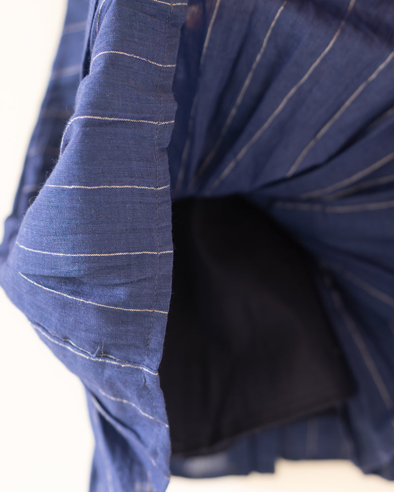 Pitter Patter High Low Lined Dress In Blue Stripes In Handwoven Cotton