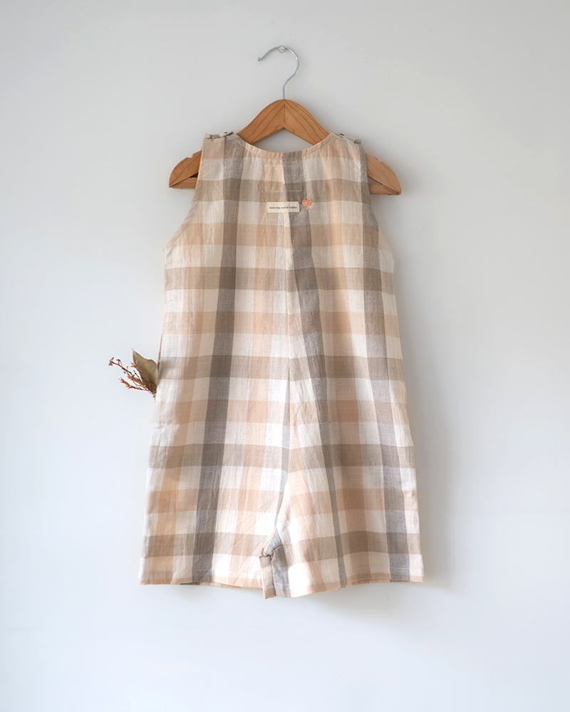 Midsummer Beige Off White Checkered Unisex Jumpsuit In Handwoven Cotton