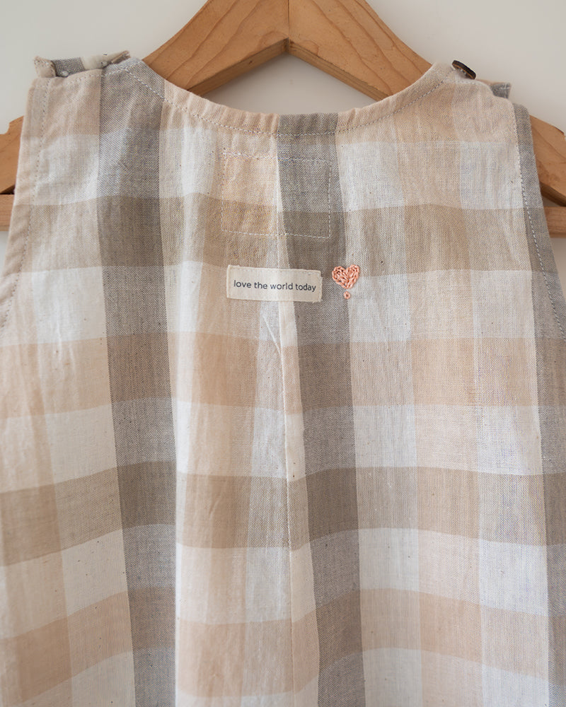 Midsummer Beige Off White Checkered Unisex Jumpsuit In Handwoven Cotton