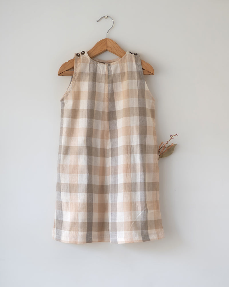Midsummer Beige Off White Checkered Unisex Jumpsuit In Handwoven Cotton
