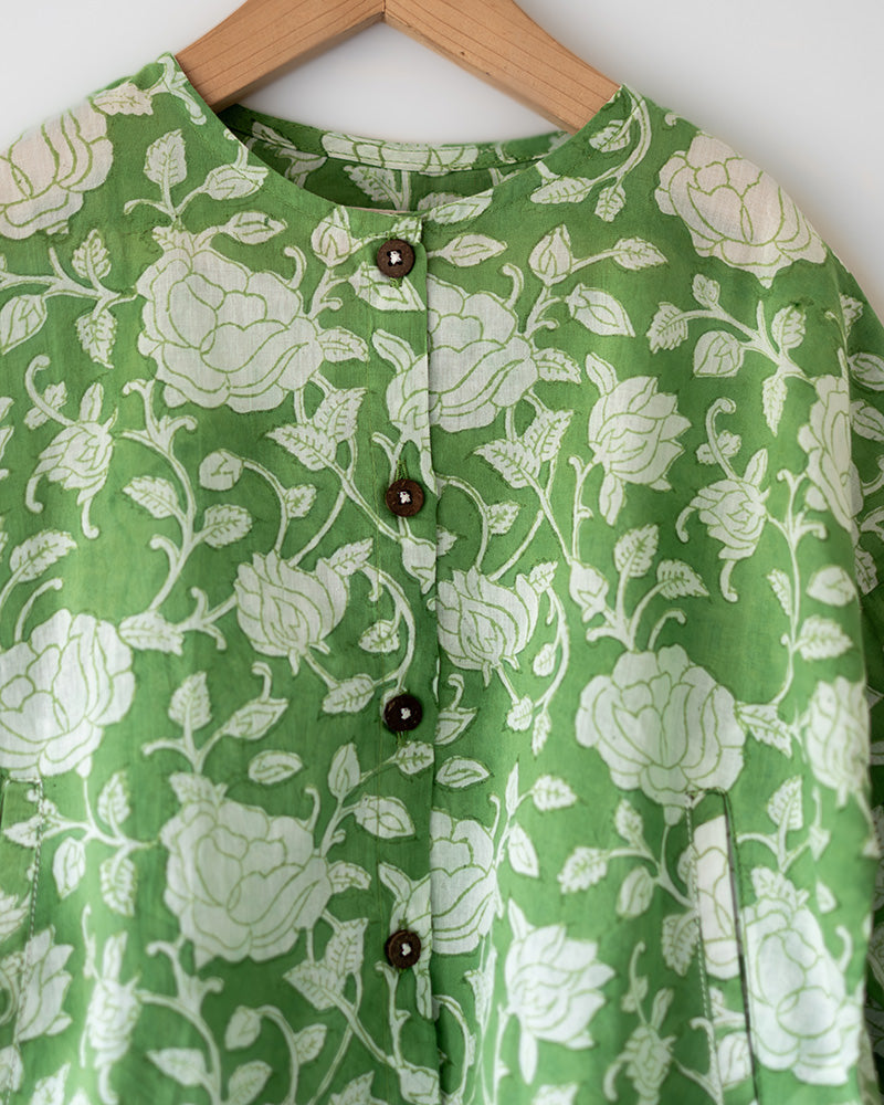 Shared secrets - kids green floral hand block print coord set