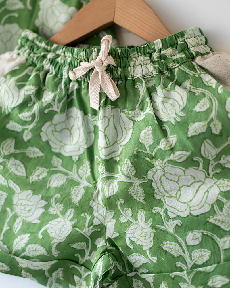 Shared secrets - kids green floral hand block print coord set