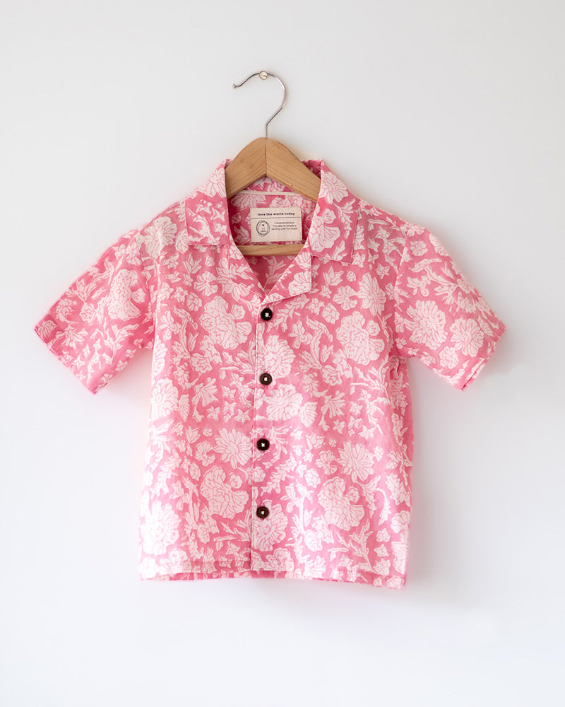 Groove - pink floral hand block print boys shirt