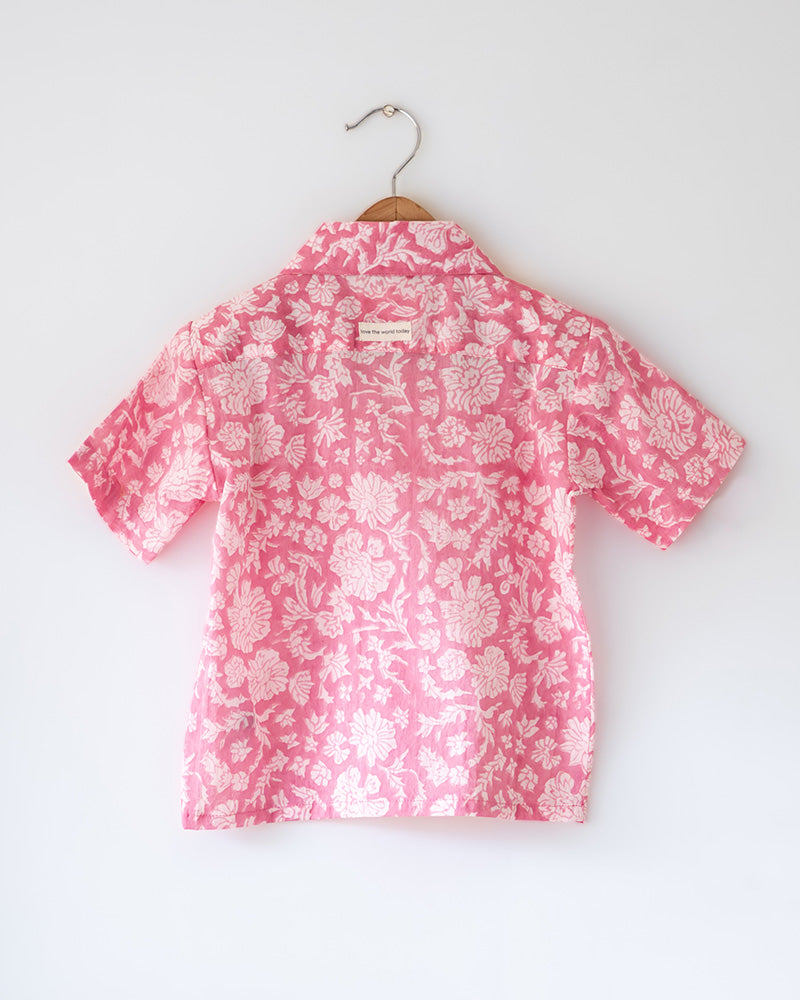 Groove - pink floral hand block print boys shirt
