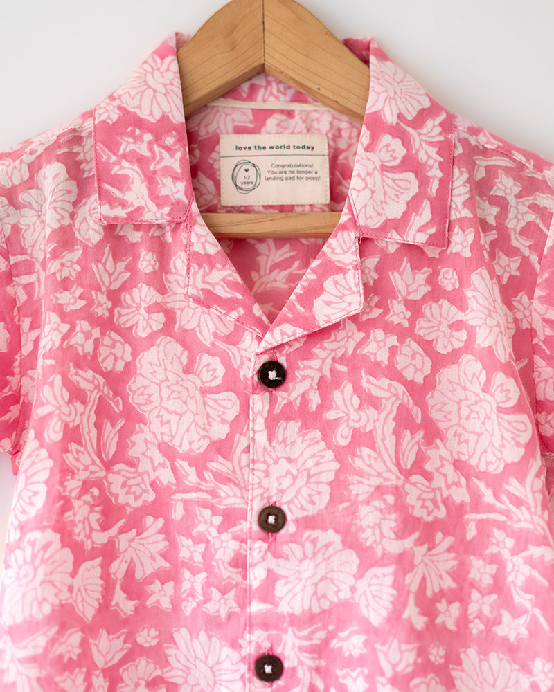 Groove - pink floral hand block print boys shirt