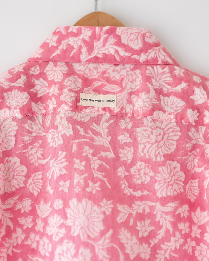 Groove - pink floral hand block print boys shirt