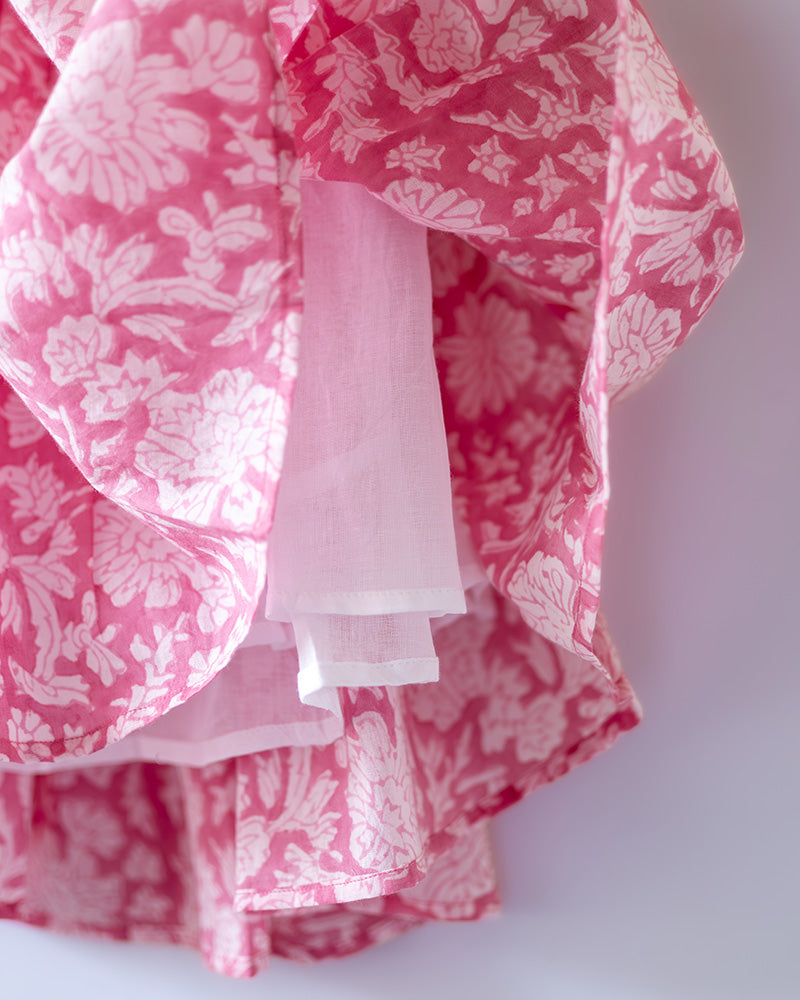 Bloom - pink floral hand block print halter neck girls mal dress