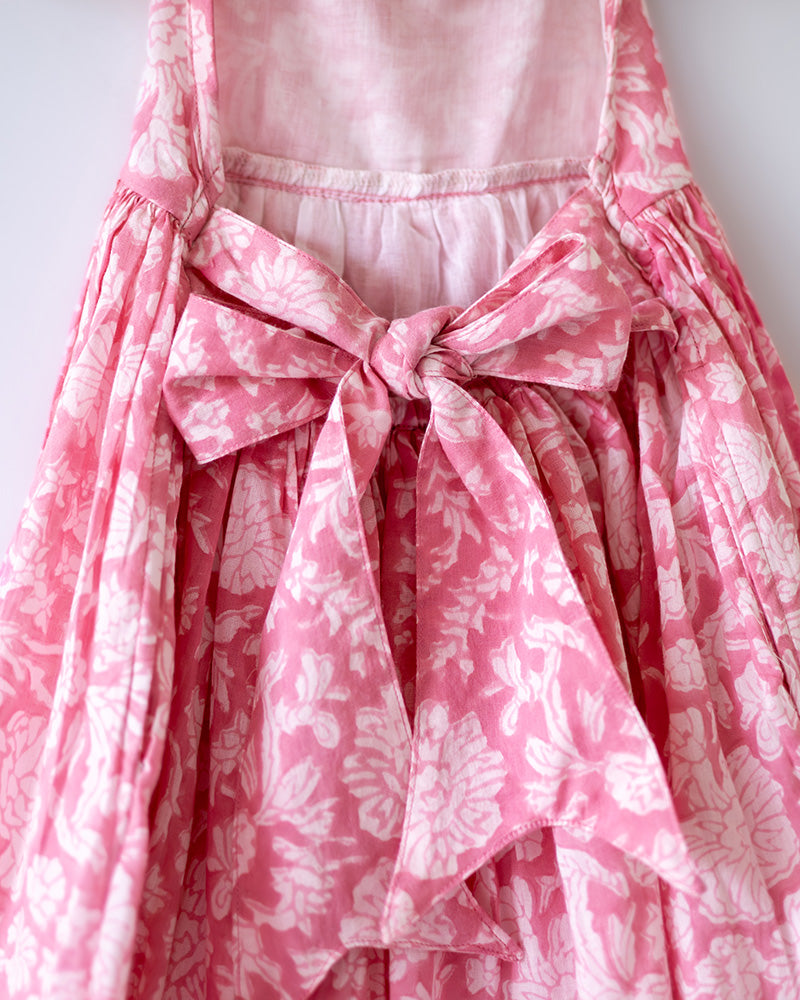 Bloom - pink floral hand block print halter neck girls mal dress