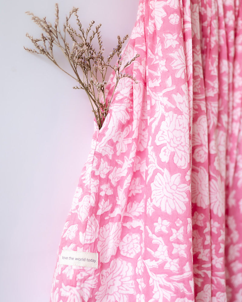 Bloom - pink floral hand block print halter neck girls mal dress