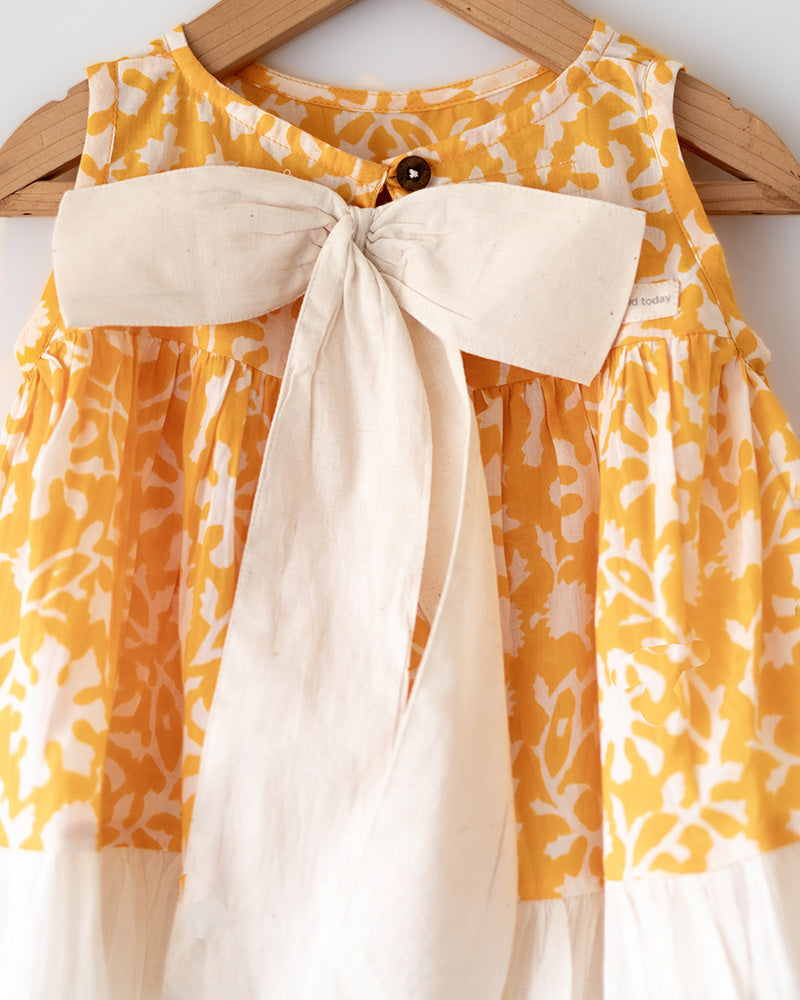 Scent of flowers - yellow floral hand block cotton girls coord set