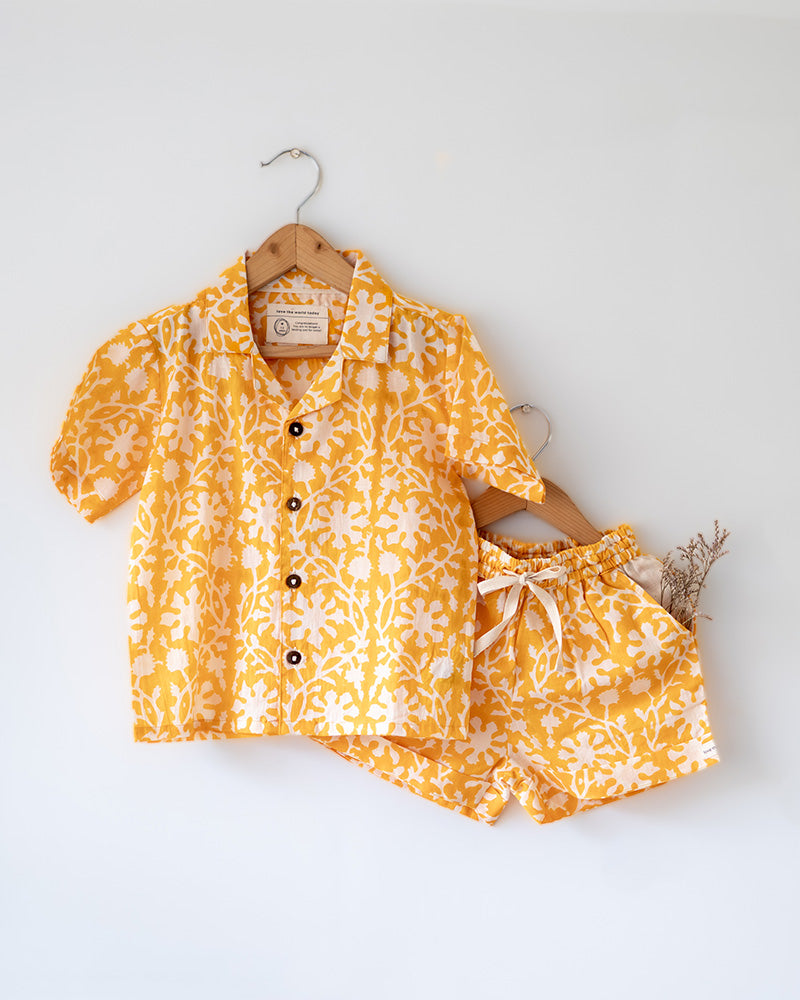 Boogie - yellow floral hand block print mal mal coord set