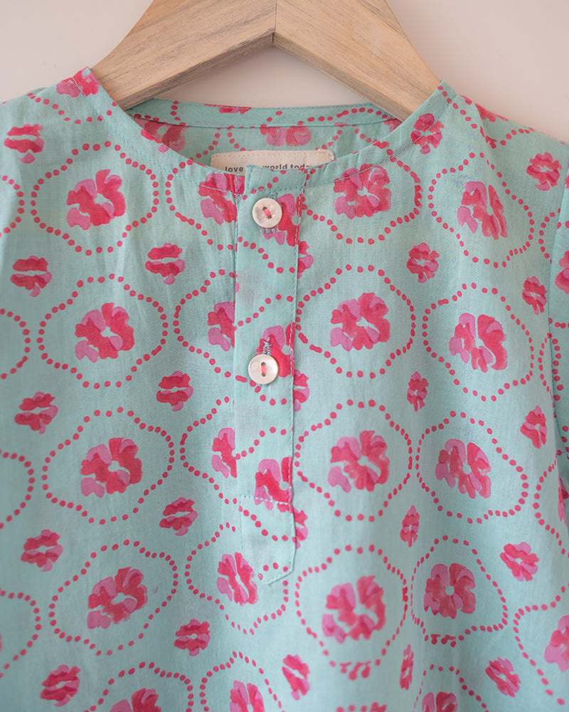 Gul Cotton Blue Floral Kurta