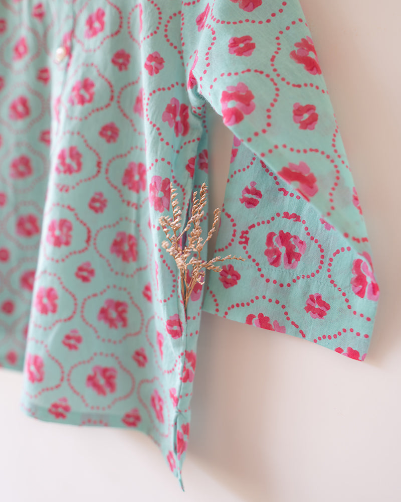 Gul Cotton Blue Floral Kurta