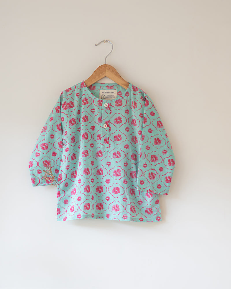 Gul Cotton Blue Floral Kurta