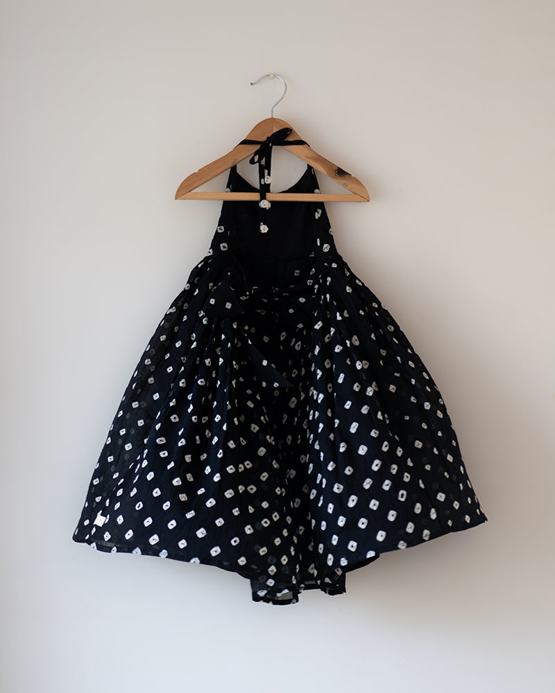 Tara Cotton Black Bandhani Halter Maxi Dress