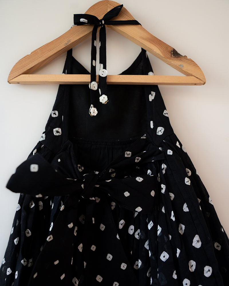 Tara Cotton Black Bandhani Halter Maxi Dress