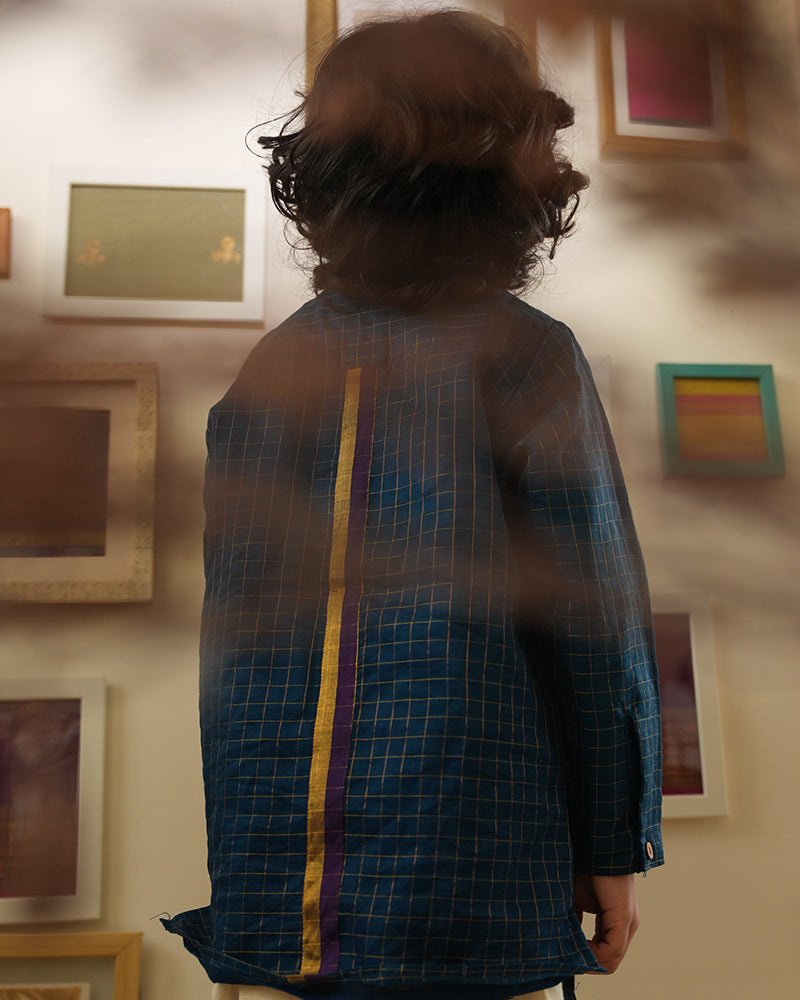 APARAJITA festive kurta in blue gold checks
