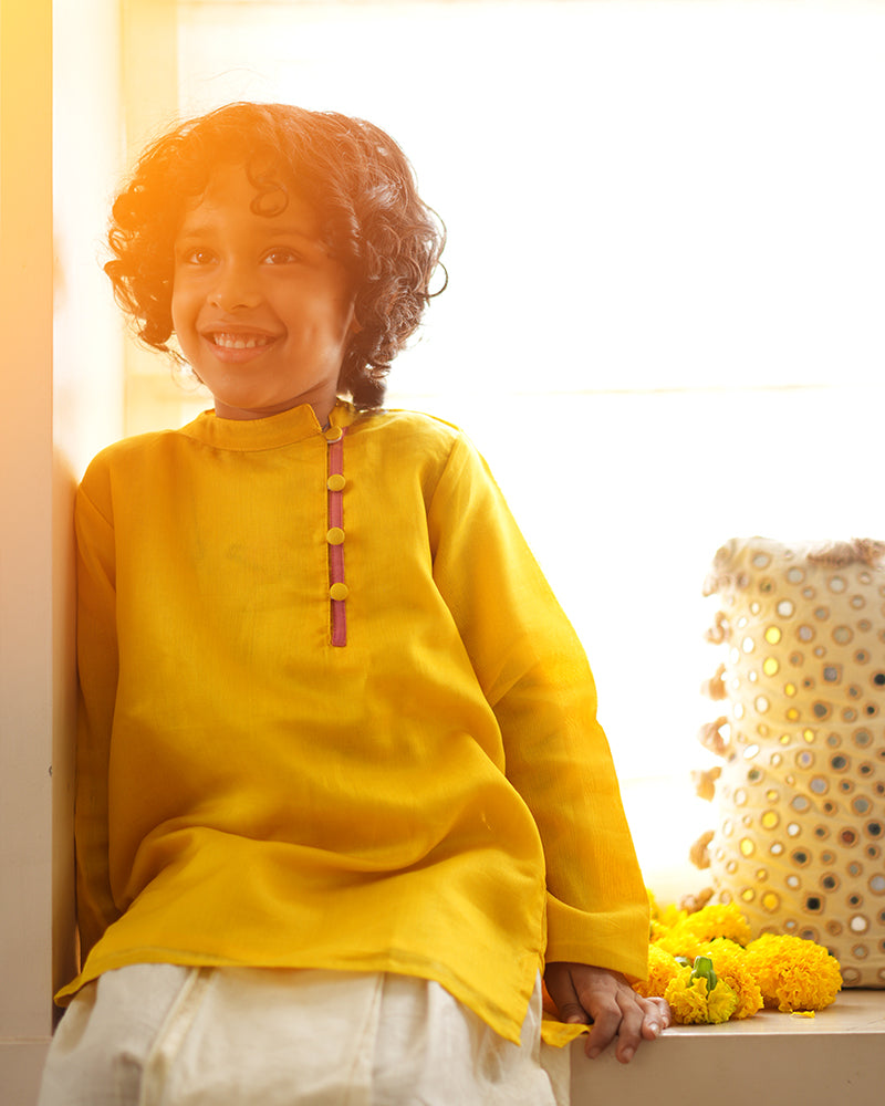 BASANT side button short festive kurta in yellow